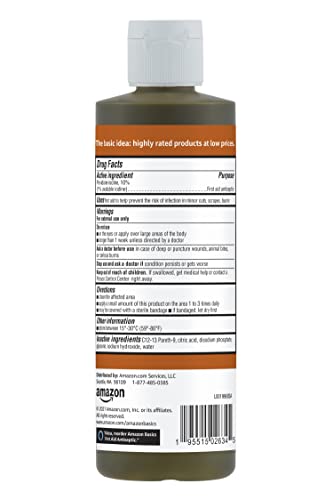 Amazon Basics First Aid Antiseptic, 10% Povidone Iodine Solution First Aid Antiseptic, Unflavored, 8 Fluid Ounces, 1-Pack (Previously Solimo)