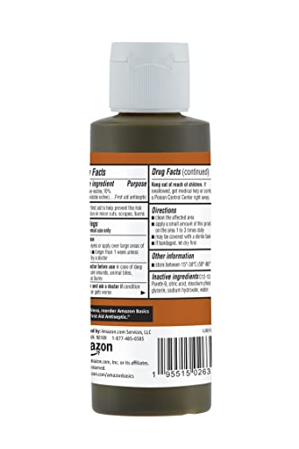 Amazon Basics First Aid Antiseptic, 10% Povidone Iodine Solution First Aid Antiseptic, Unflavored, 8 Fluid Ounces, 1-Pack (Previously Solimo)
