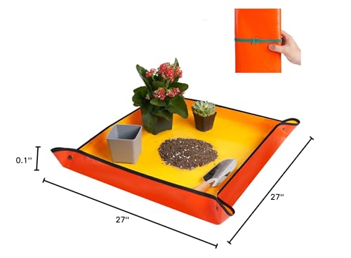 Repotting Mat for Indoor Plant Transplanting and Mess Control 27"x 27" Thickened Waterproof Potting Tray Foldable Succulent Potting Mat Portable Gardening Mat Garden Gifts for Women & Men