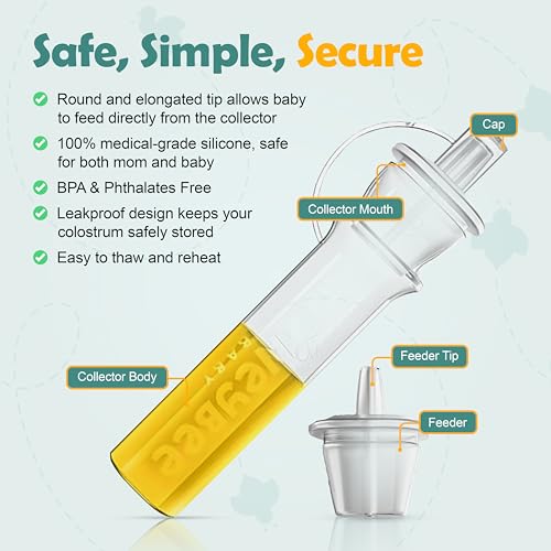 Colostrum Collector Kit | Reusable Silicone Breast Milk Collector for Harvesting Colostrum Breastmilk, Pre-Sterilized Includes Storage Case & Cotton Wipe | Set of 7 Collectors, 5mL Each