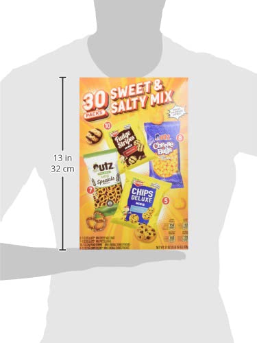 Keebler Sweet & Salty Variety Pack, 30-Count Box, Includes Keebler Chips Deluxe, Fudge Stripes, Utz mini Pretzels and Cheese Balls, 31 oz