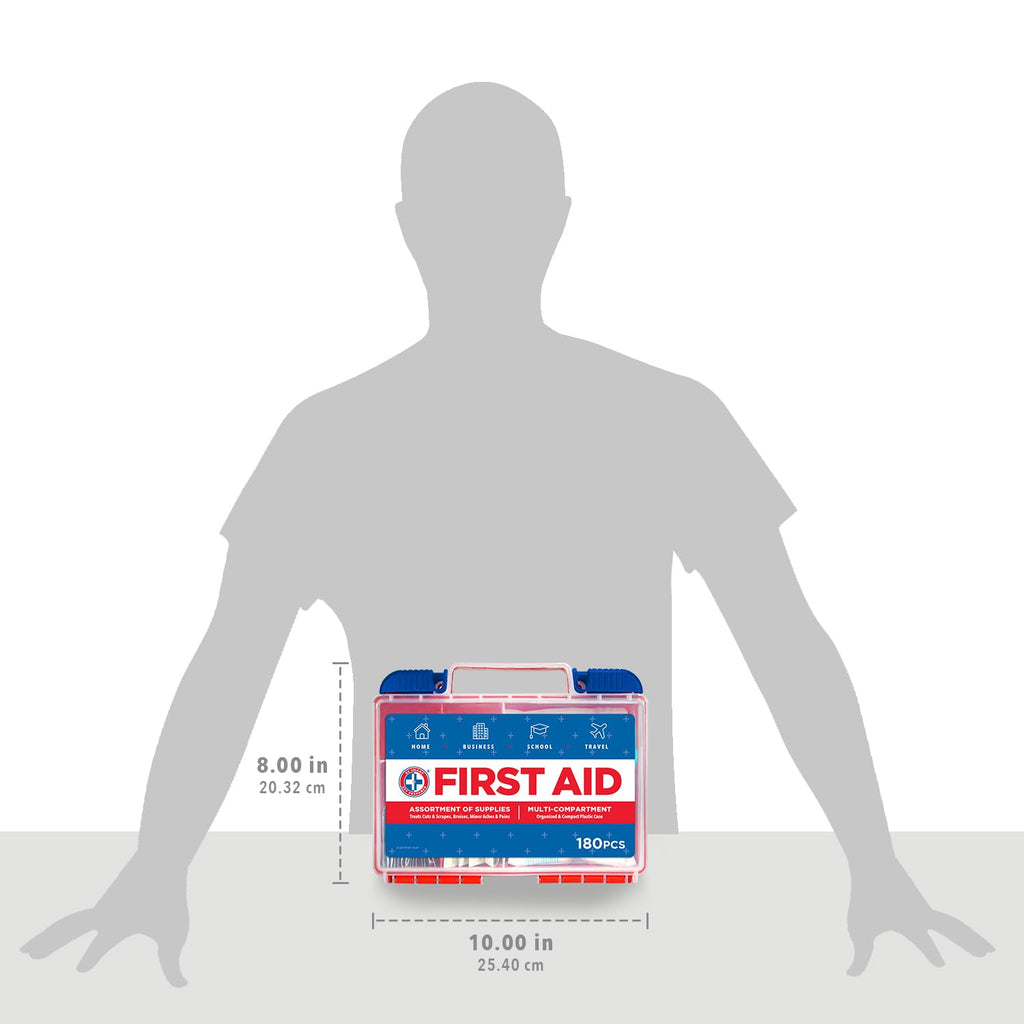 Be Smart Get Prepared 180 Piece First Aid Kit: Clean, Treat, Protect Minor Cuts, Scrapes. Home, Office, Car, School, Business, Travel, Emergency, Survival, Hunting, Outdoor, Camping & Sports, FSA HSA