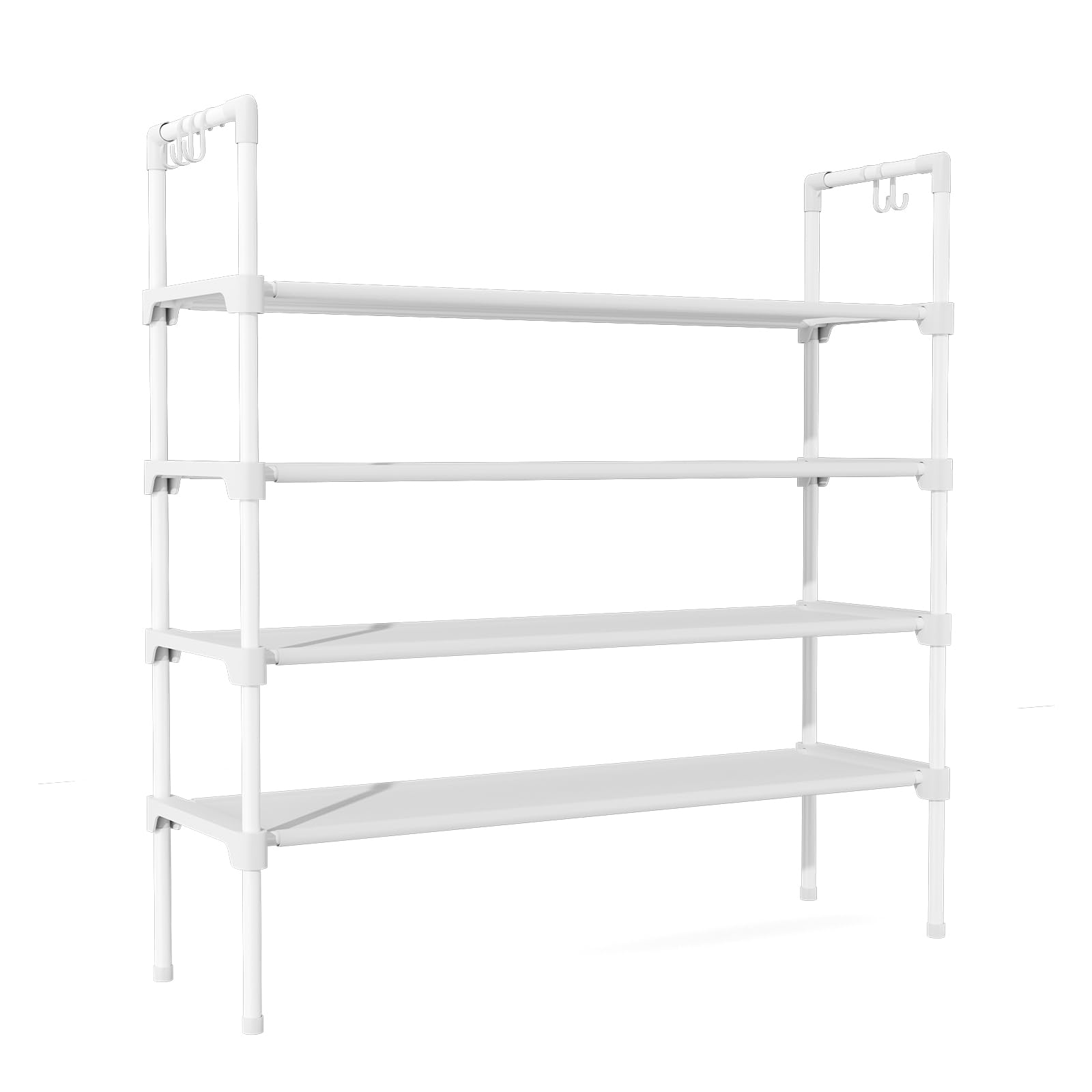 LANTEFUL 3 Tier Shoe Rack for Closet, Shoe Organizer with 5 Hooks, Long Shoe Shelf Storage for Sneaker and Boot Stackable Free Standing Shoe Rack for Entryway, Garage, Small Spaces, Dorm