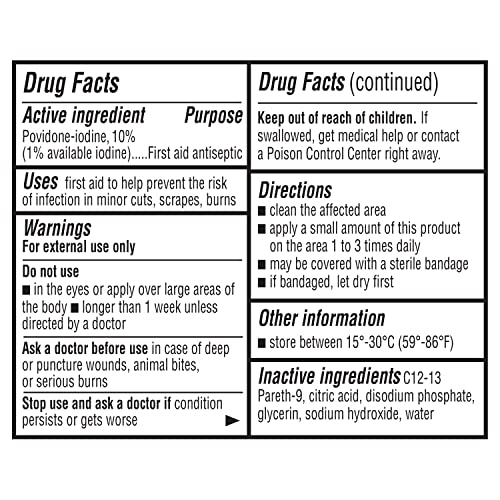 Amazon Basics First Aid Antiseptic, 10% Povidone Iodine Solution First Aid Antiseptic, Unflavored, 8 Fluid Ounces, 1-Pack (Previously Solimo)