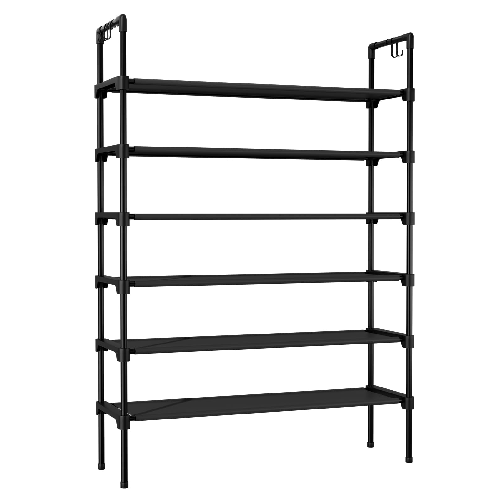 LANTEFUL 3 Tier Shoe Rack for Closet, Shoe Organizer with 5 Hooks, Long Shoe Shelf Storage for Sneaker and Boot Stackable Free Standing Shoe Rack for Entryway, Garage, Small Spaces, Dorm