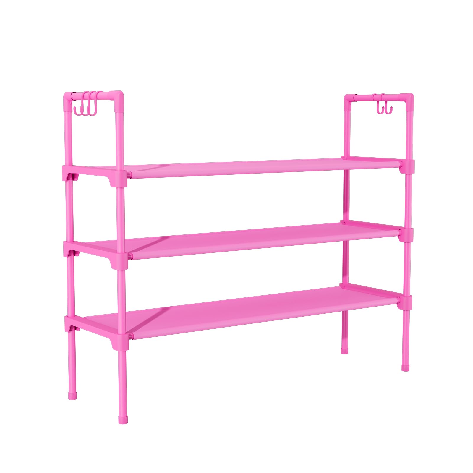 LANTEFUL 3 Tier Shoe Rack for Closet, Shoe Organizer with 5 Hooks, Long Shoe Shelf Storage for Sneaker and Boot Stackable Free Standing Shoe Rack for Entryway, Garage, Small Spaces, Dorm