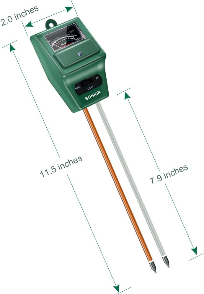 SONKIR Soil pH Meter, MS02 3-in-1 Soil Moisture/Light/pH Tester Gardening Tool Kits for Plant Care, Great for Garden, Lawn, Farm, Indoor & Outdoor Use (Green)