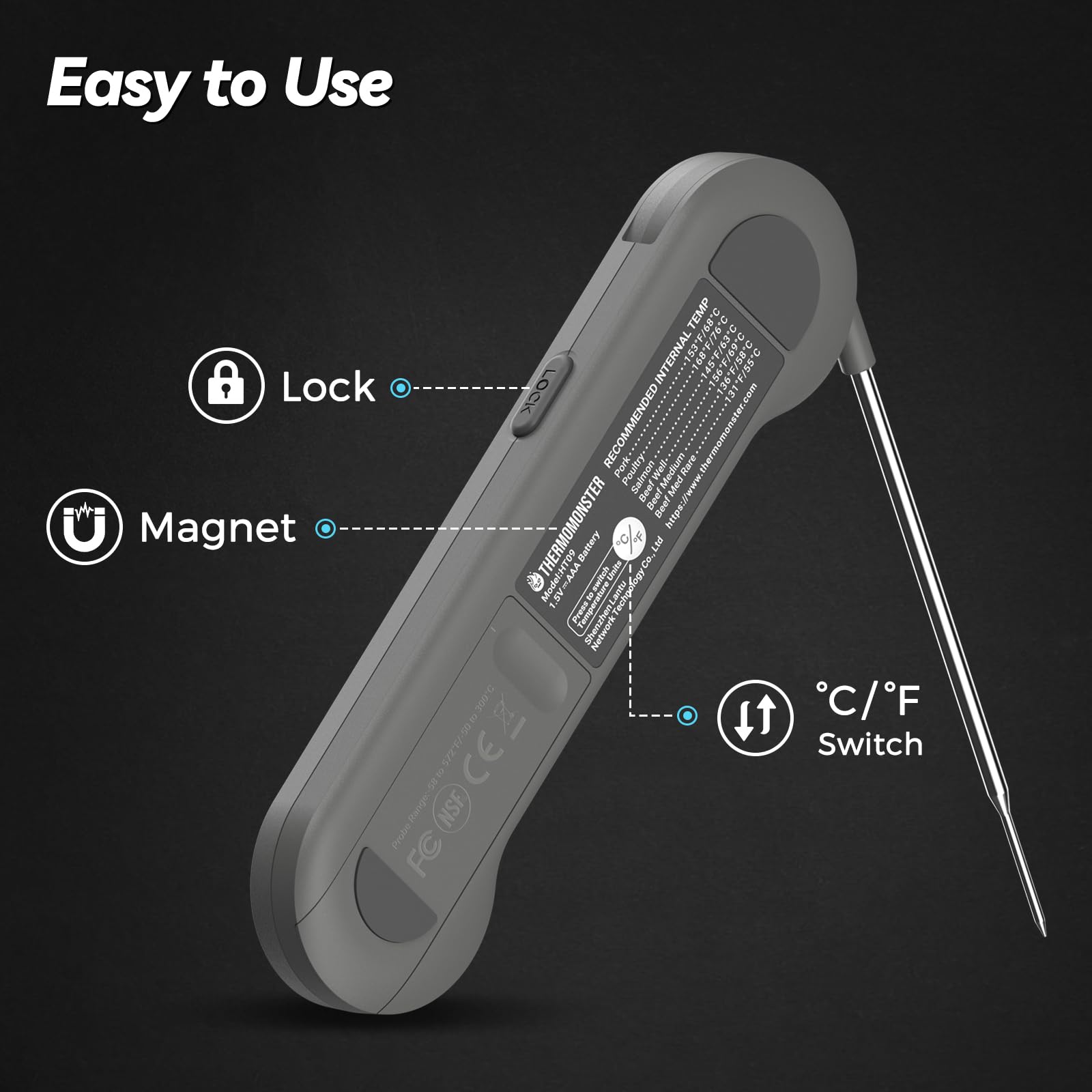 0.5 Sec Instant Read Meat Thermometer Digital with ±0.5℉ Precision, Food Thermometer for Cooking Kitchen Gadgets, Oven Grill Candy BBQ Essentials Accessories, Gifts for Him Dad Men Birthday, Red