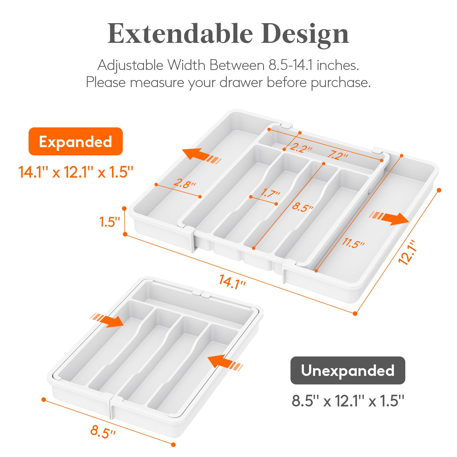 Lifewit Silverware Drawer Organizer, Expandable Utensil Tray for Kitchen, BPA Free Flatware and Cutlery Holder, Adjustable Plastic Storage for Spoons Forks Knives, 8.5"-14.1" x 12.1", Black