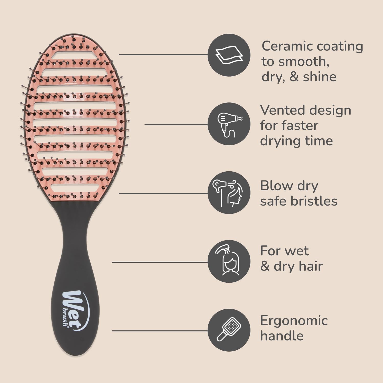 Wet Brush Ceramic Speed Dry Hair Brush, Black - Vented Design & Soft HeatFlex Bristles for Blow-Dry Safe Styling - Ergonomic Handle for Pain-Free Detangling - Hair Accessories for All Hair Types