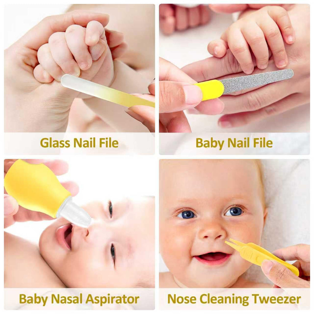 Baby Grooming Kit, Infant Safety Care Set with Hair Brush Comb Nail Clipper Nasal Aspirator,Baby Essentials Kit for Newborn Girls Boys (Grey White)