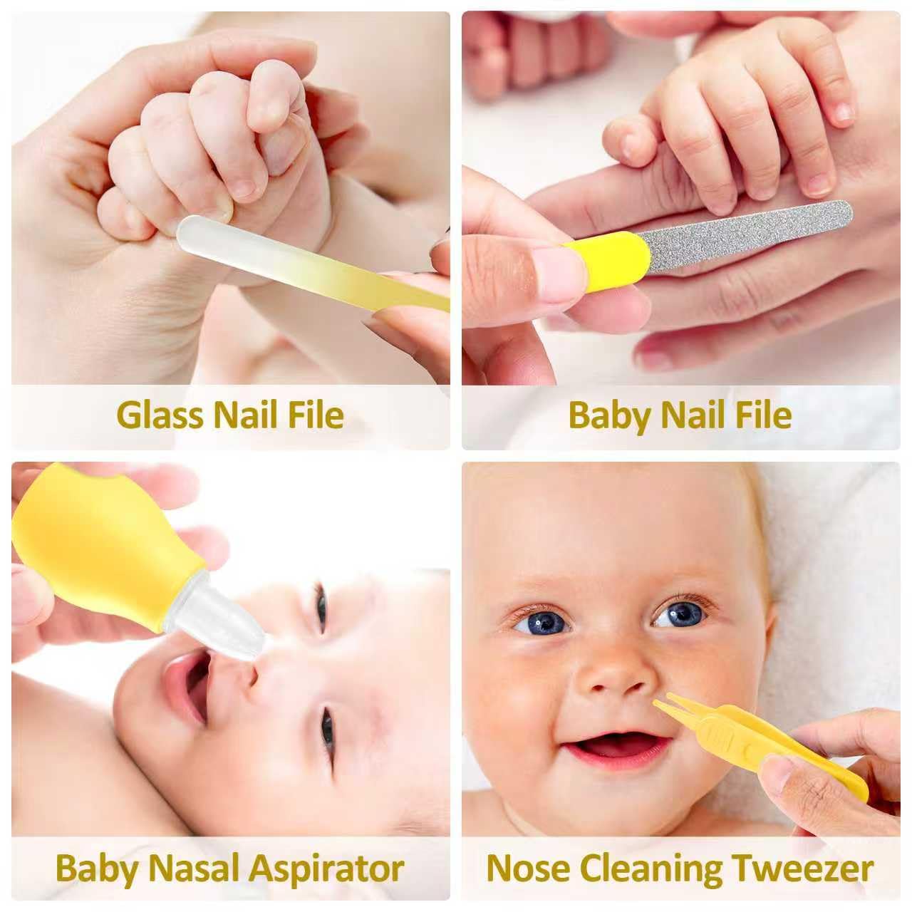 Baby Grooming Kit, Infant Safety Care Set with Hair Brush Comb Nail Clipper Nasal Aspirator,Baby Essentials Kit for Newborn Girls Boys (Grey White)