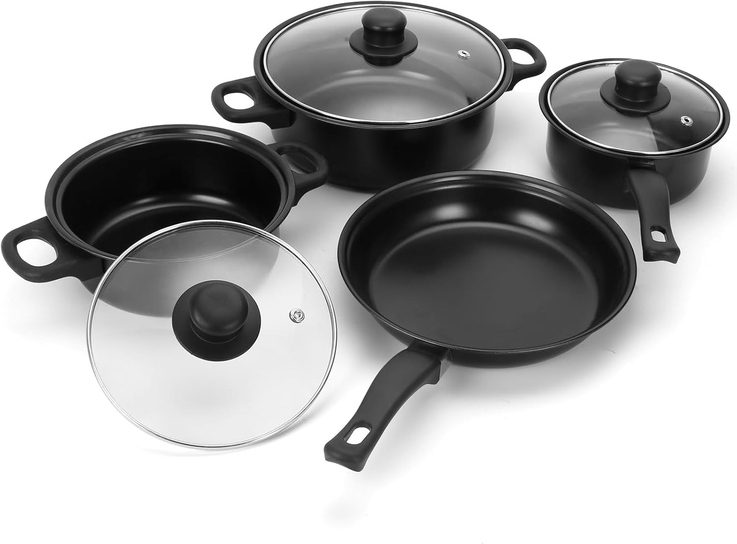 Non-Stick Cookware Set, 13 Piece Set Portable Lightweight Cast Iron Pots and Pans with Glass Lids and Nylon Utensils for Outdoor Camping Picnic Travel Cookware