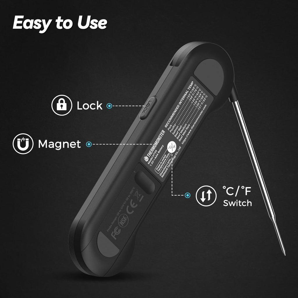 0.5 Sec Instant Read Meat Thermometer Digital with ±0.5℉ Precision, Food Thermometer for Cooking Kitchen Gadgets, Oven Grill Candy BBQ Essentials Accessories, Gifts for Him Dad Men Birthday, Red