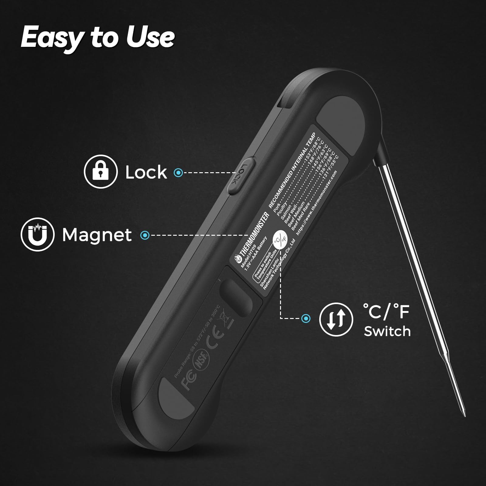 0.5 Sec Instant Read Meat Thermometer Digital with ±0.5℉ Precision, Food Thermometer for Cooking Kitchen Gadgets, Oven Grill Candy BBQ Essentials Accessories, Gifts for Him Dad Men Birthday, Red