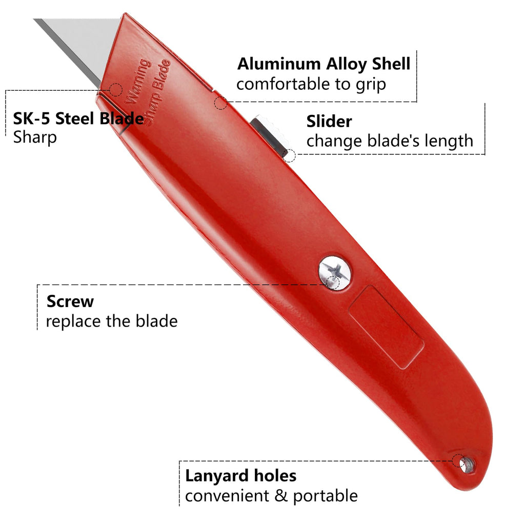 DIYSELF 2Pack Utility Knife Box Cutter Retractable Razor Blade Heavy Duty Box Cutters Knife PVC Pipe Cutter (Red)