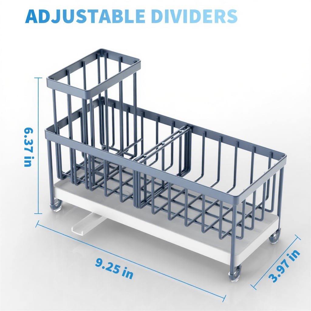 Cisily Black Sponge Holder for Kitchen Sink, Sink Caddy Organizer with High Brush Holder, Kitchen Countertop Organizers and Storage Essentials, Rustproof 304 Stainless Steel, Soap Dispenser Organize