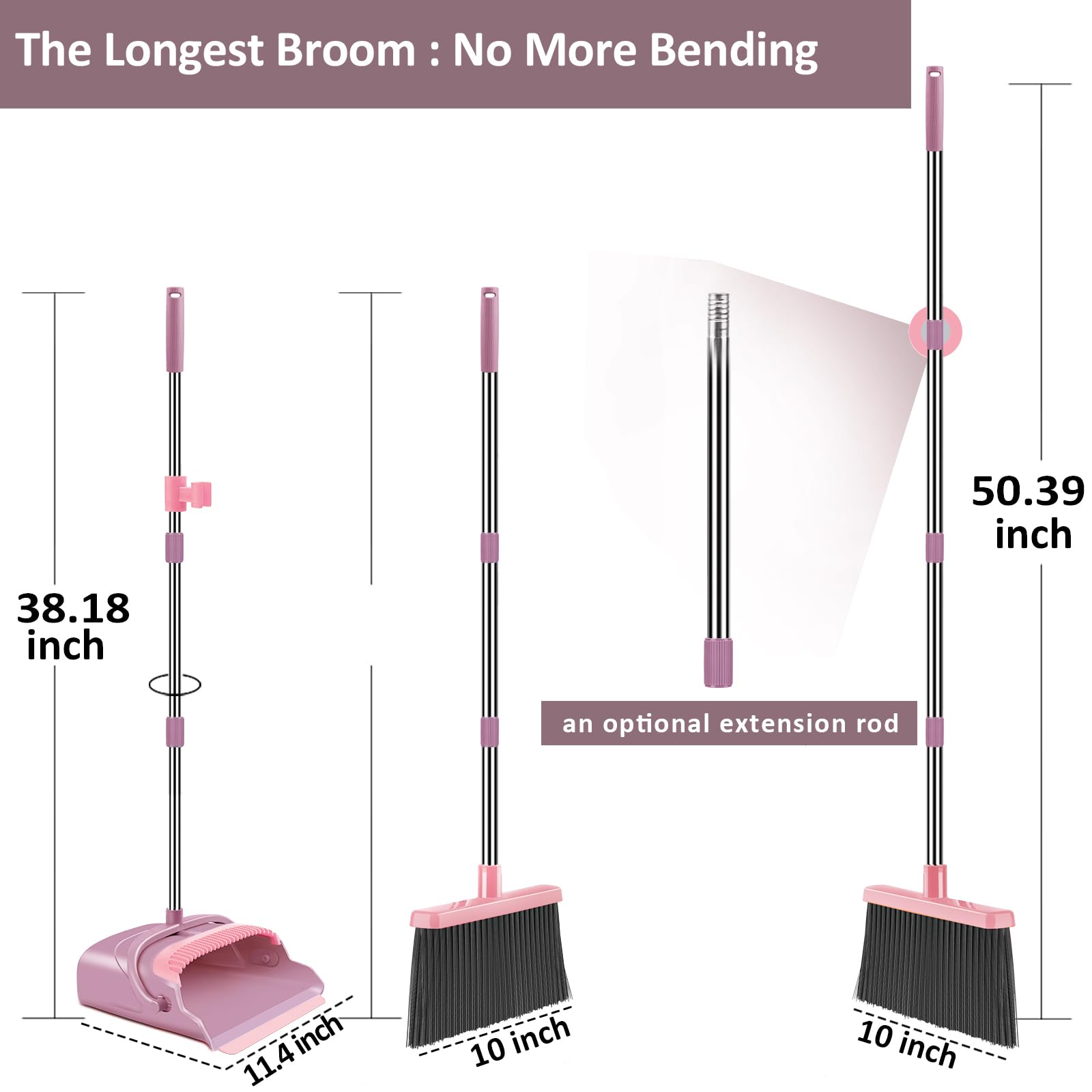 kelamayi Upgrade Broom and Dustpan Set, Large Size and with Long Handle, Upright,Ideal for Indoor Outdoor Garage Kitchen Room Office Lobby Use (Green)