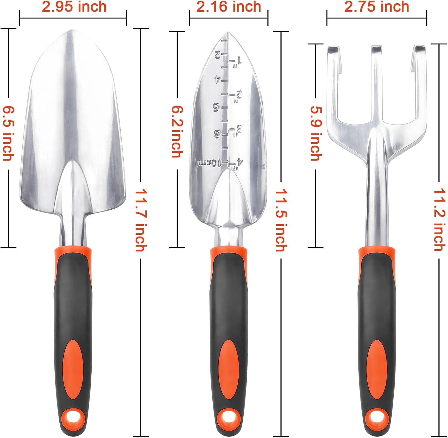 Garden Tools Set, 3 Pack Heavy Duty Gardening Tools Set Include Garden Shovel, Transplant Trowel and Hand Rake with Ergonomic Non-Slip Handle, Aluminum Alloy Lawn and Garden Hand Tools for Planting