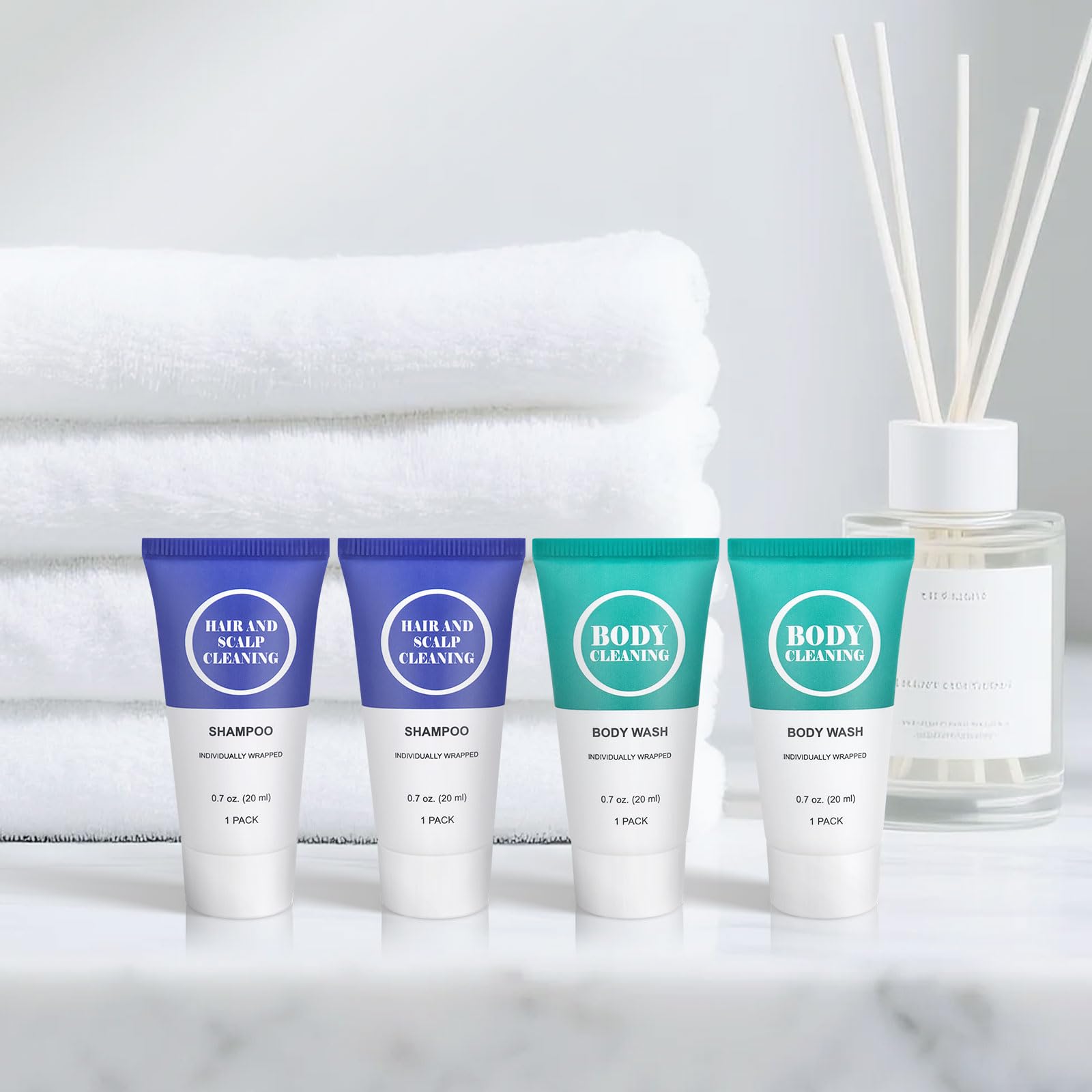 Travel Size Shampoo and Body Wash Set, Small Trial Hair Shampoo Sample Shower Gel Kit Mini Toiletries Amenities Set for Men and Women, Cleansing for Hotel/Vacation/Homeless 0.7 oz/20 ml (100 Pack)