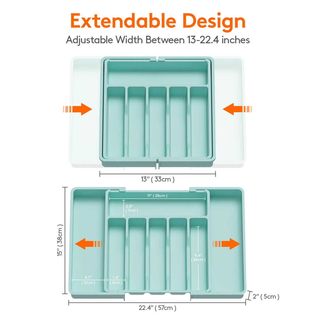 Lifewit Silverware Drawer Organizer, Expandable Utensil Tray for Kitchen, BPA Free Flatware and Cutlery Holder, Adjustable Plastic Storage for Spoons Forks Knives, 8.5"-14.1" x 12.1", Black