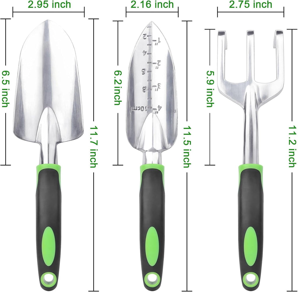 Garden Tools Set, 3 Pack Heavy Duty Gardening Tools Set Include Garden Shovel, Transplant Trowel and Hand Rake with Ergonomic Non-Slip Handle, Aluminum Alloy Lawn and Garden Hand Tools for Planting