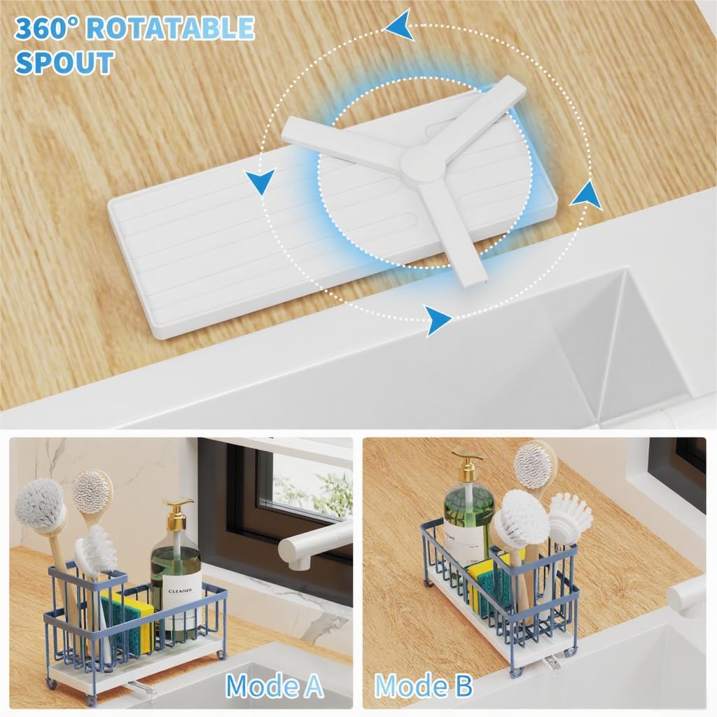 Cisily Black Sponge Holder for Kitchen Sink, Sink Caddy Organizer with High Brush Holder, Kitchen Countertop Organizers and Storage Essentials, Rustproof 304 Stainless Steel, Soap Dispenser Organize