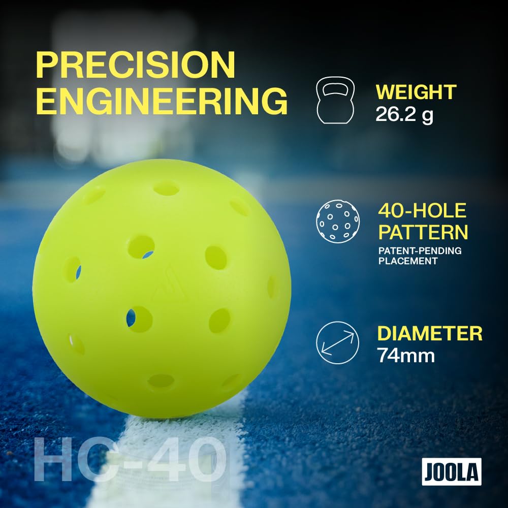 JOOLA HC-40 Hardcourt Pickleball Balls with Storage Tube - USAP Approved Balls for Tournament Play - 3 Pack or 12 Pack Option - Durable Pickleballs for Indoor Play & Outdoor Courts