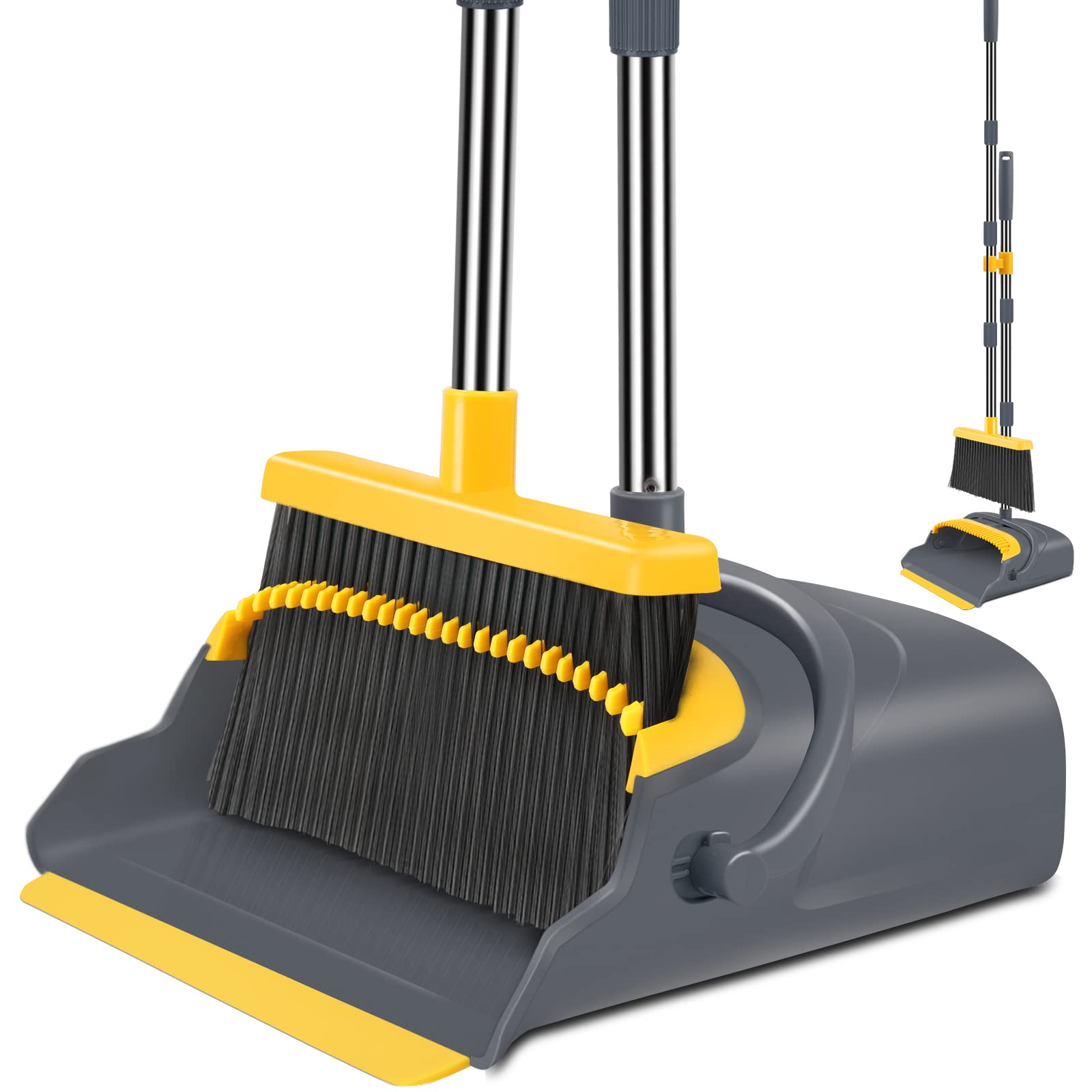 kelamayi Upgrade Broom and Dustpan Set, Large Size and with Long Handle, Upright,Ideal for Indoor Outdoor Garage Kitchen Room Office Lobby Use (Green)