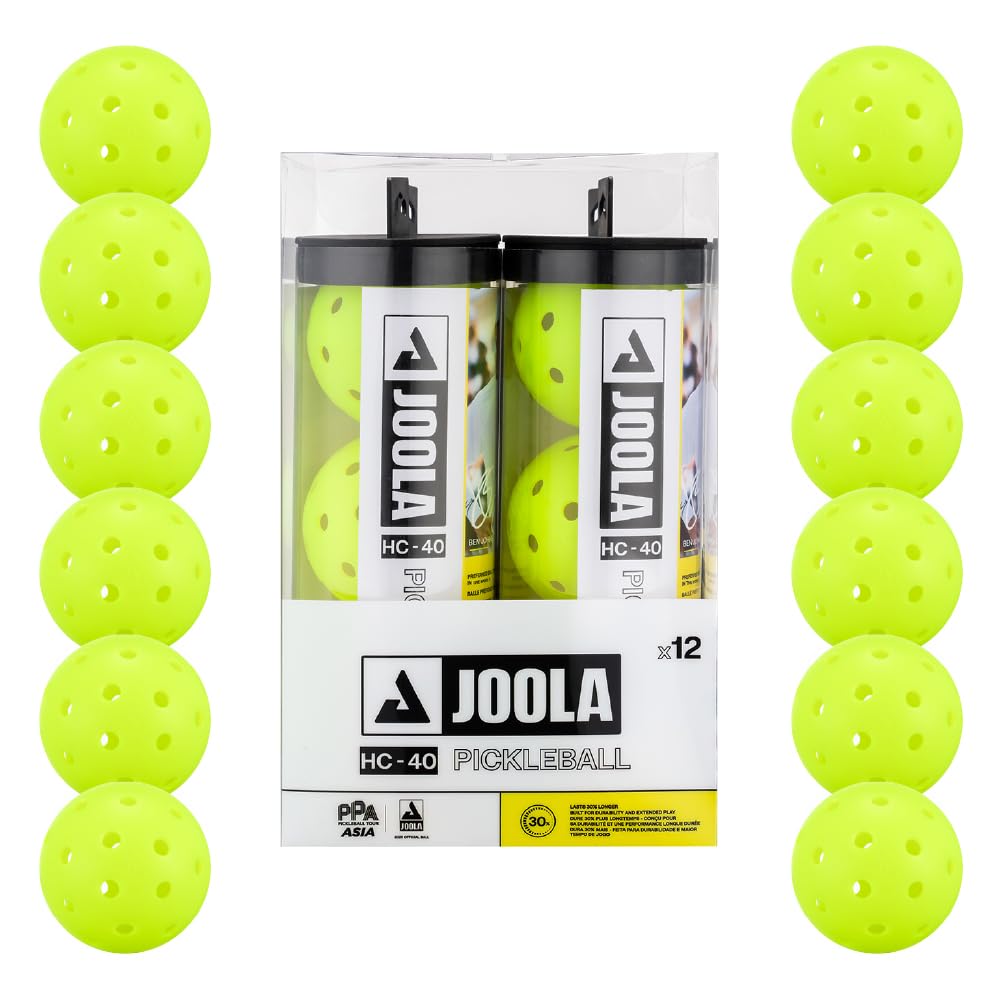 JOOLA HC-40 Hardcourt Pickleball Balls with Storage Tube - USAP Approved Balls for Tournament Play - 3 Pack or 12 Pack Option - Durable Pickleballs for Indoor Play & Outdoor Courts