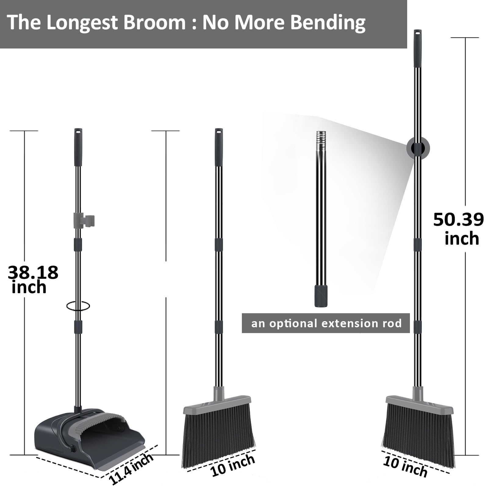 kelamayi Upgrade Broom and Dustpan Set, Large Size and with Long Handle, Upright,Ideal for Indoor Outdoor Garage Kitchen Room Office Lobby Use (Green)