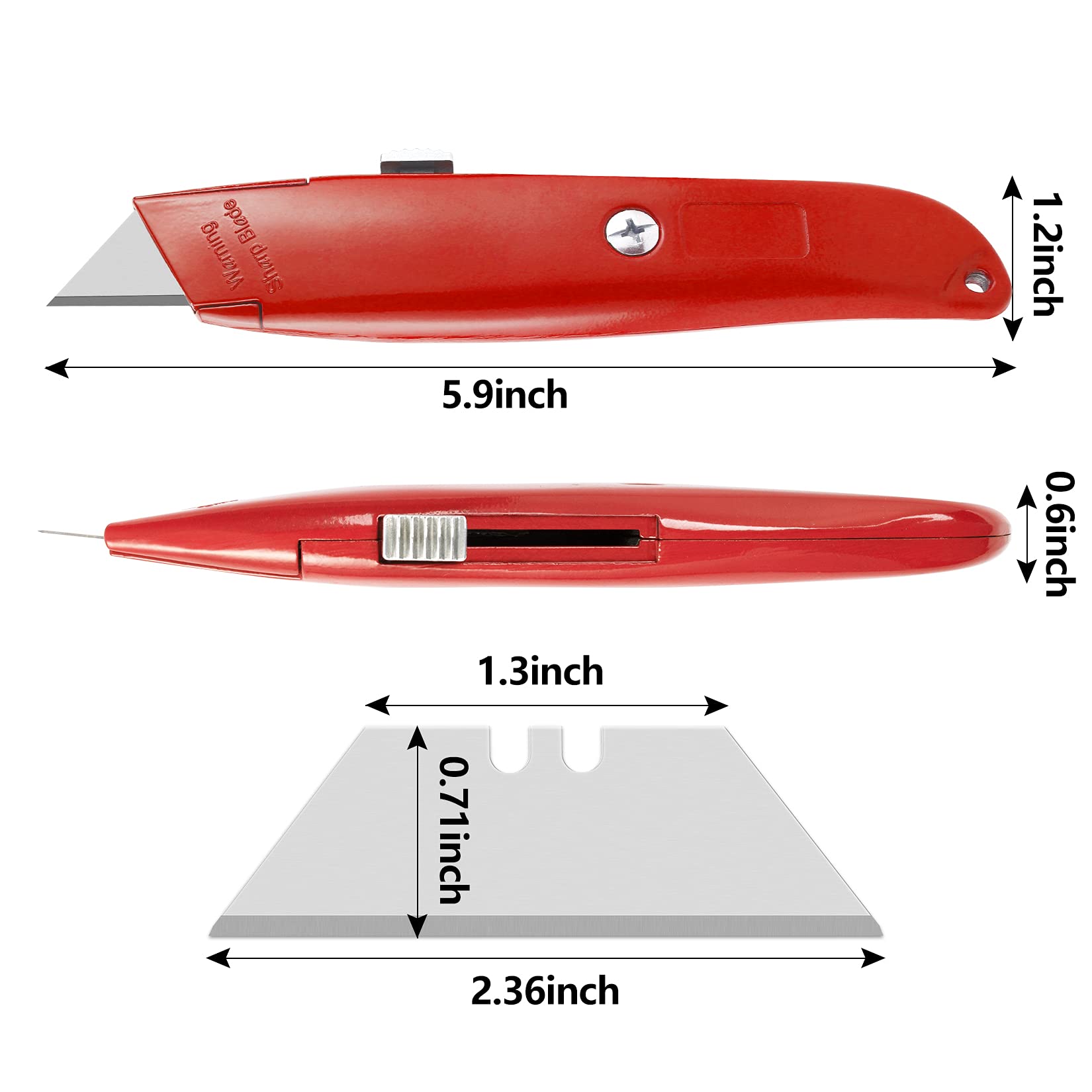DIYSELF 2Pack Utility Knife Box Cutter Retractable Razor Blade Heavy Duty Box Cutters Knife PVC Pipe Cutter (Red)