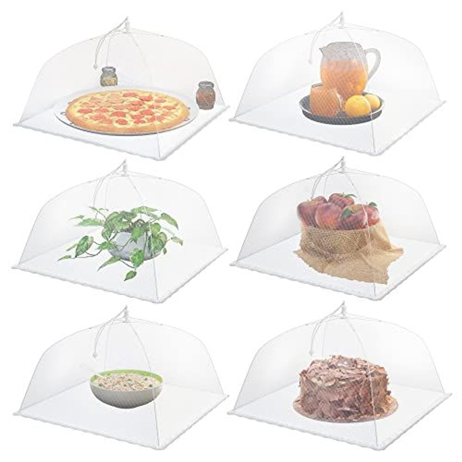 Simply Genius Pop-Up Mesh Food Covers - 17 x 17 in, White, 6 Pack, Large & Tall - Reusable & Collapsible Food Tents for Outdoor Serving