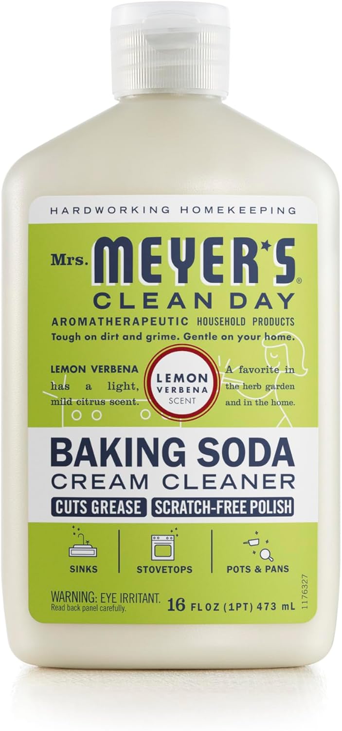 MRS. MEYER'S CLEAN DAY Baking Soda Cream Cleaner, Cuts Grease, Scratch-Free Polish, Lemon Verbena, 16 Fl Oz, Pack of 1