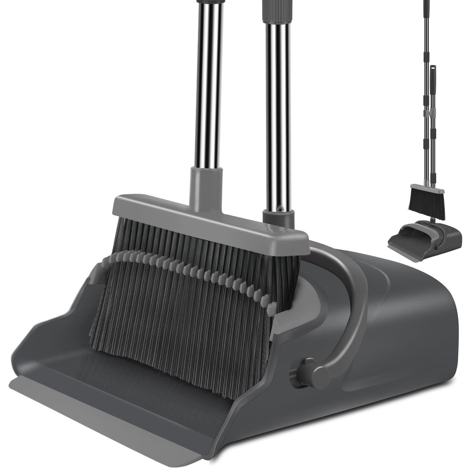 kelamayi Upgrade Broom and Dustpan Set, Large Size and with Long Handle, Upright,Ideal for Indoor Outdoor Garage Kitchen Room Office Lobby Use (Green)