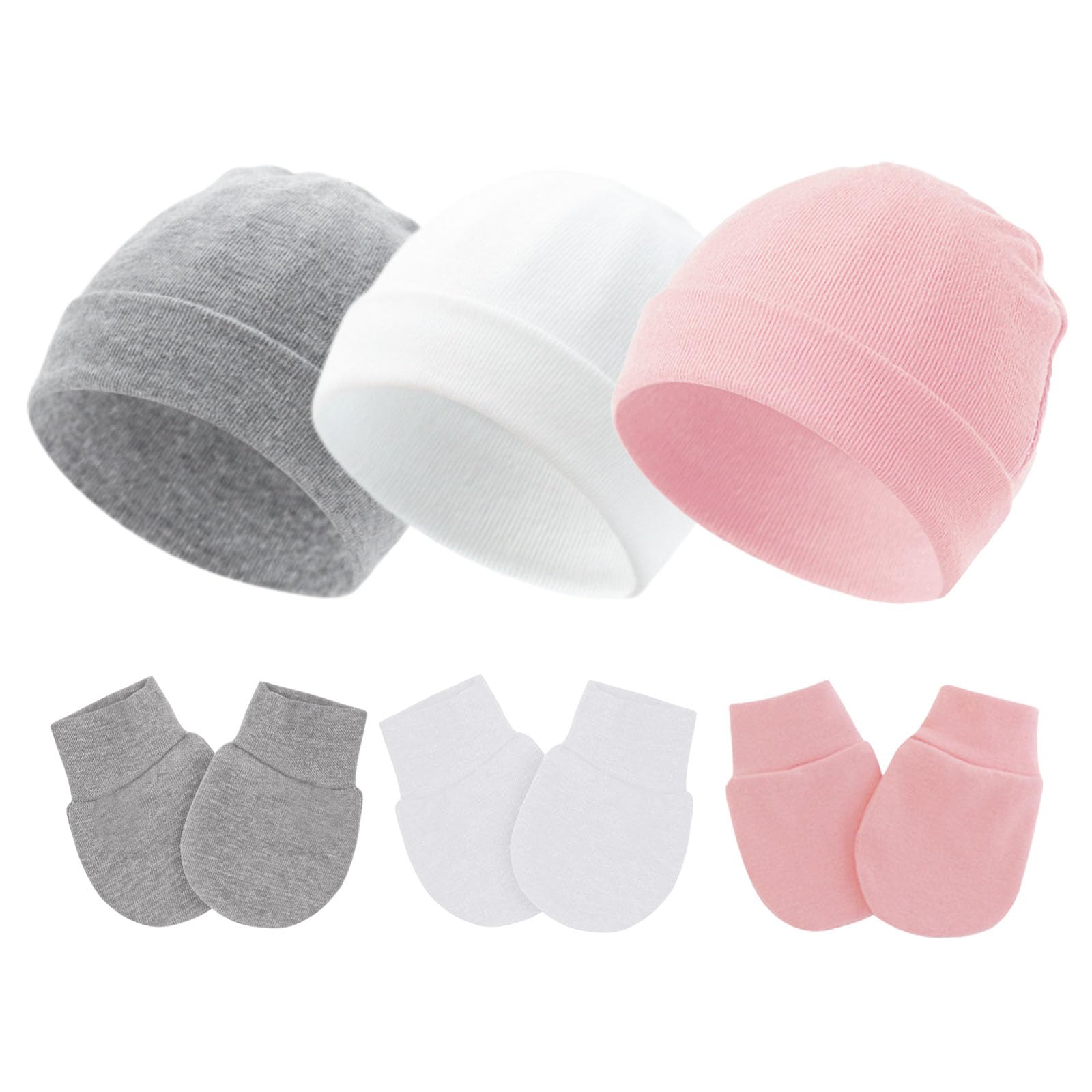 Fecawd Baby Hats and Mittens Newborn Hats Gloves Infant Beanie Soft Cap Mitten Sets for 0-6 Months Boys Girls