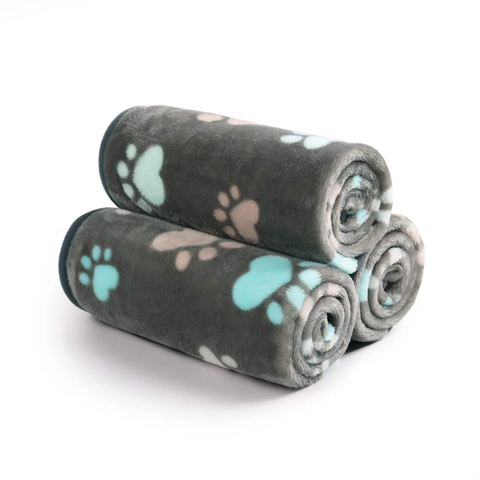 Luciphia 1 Pack 3 Blankets Super Soft Fluffy Premium Fleece Pet Blanket Flannel Throw for Dog Puppy Cat Paw Brown/Pink/White Small(23x16 inch)