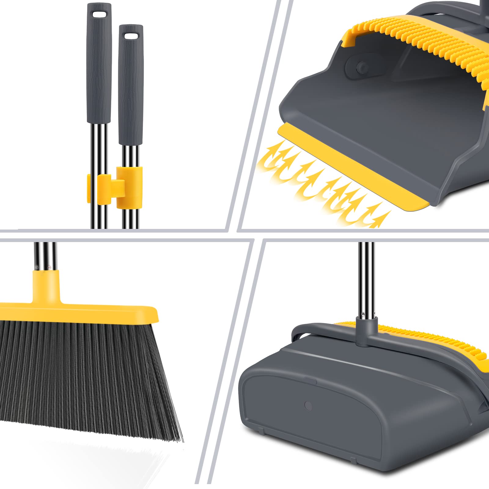 kelamayi Upgrade Broom and Dustpan Set, Large Size and with Long Handle, Upright,Ideal for Indoor Outdoor Garage Kitchen Room Office Lobby Use (Green)