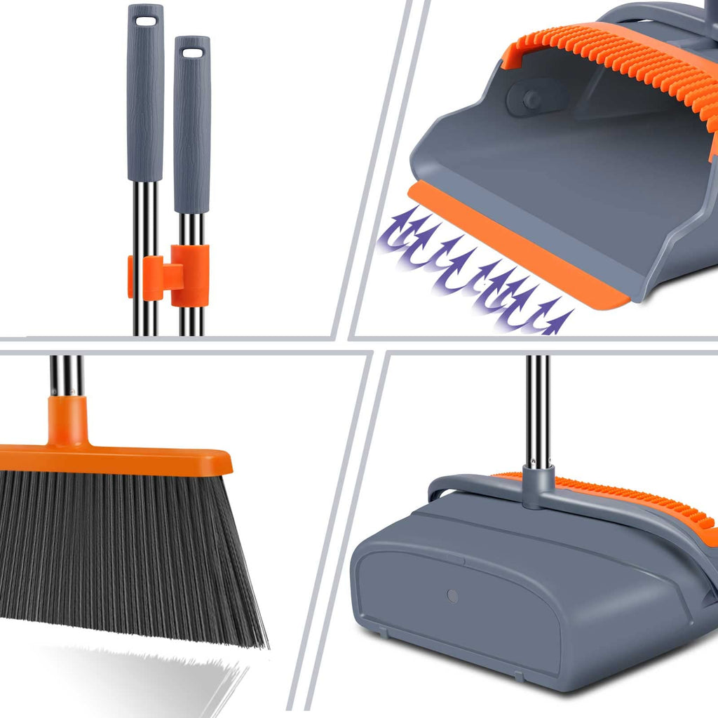 kelamayi Upgrade Broom and Dustpan Set, Large Size and with Long Handle, Upright,Ideal for Indoor Outdoor Garage Kitchen Room Office Lobby Use (Green)