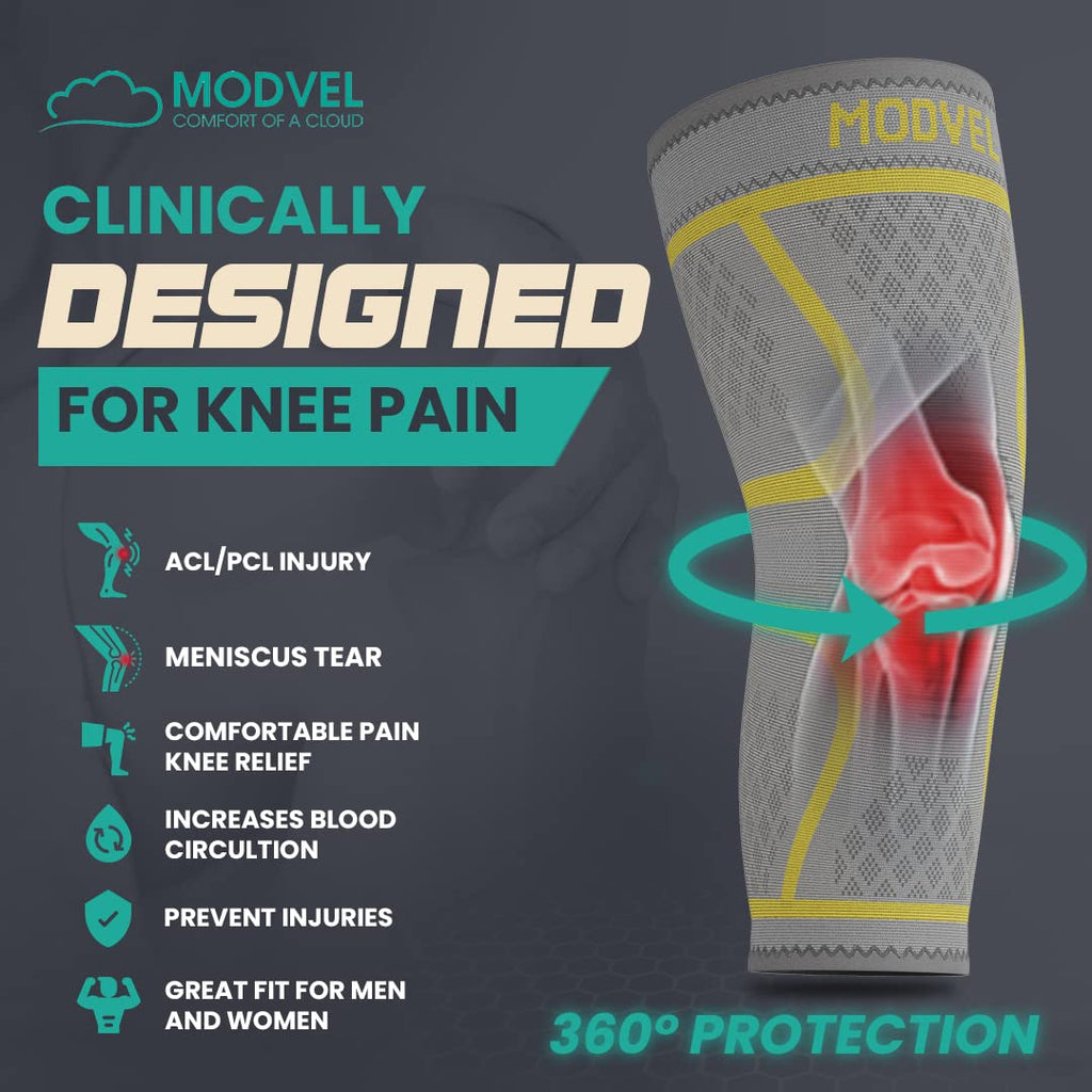 Modvel Compression Knee Brace for Women & Men, 2-Pack Knee Brace for Running Knee Pain, Knee Support Compression Sleeve, Workout Sports Knee Braces for Meniscus Tear, ACL & Arthritis Pain Relief