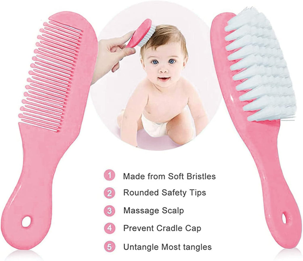 Baby Grooming Kit, Infant Safety Care Set with Hair Brush Comb Nail Clipper Nasal Aspirator,Baby Essentials Kit for Newborn Girls Boys (Grey White)