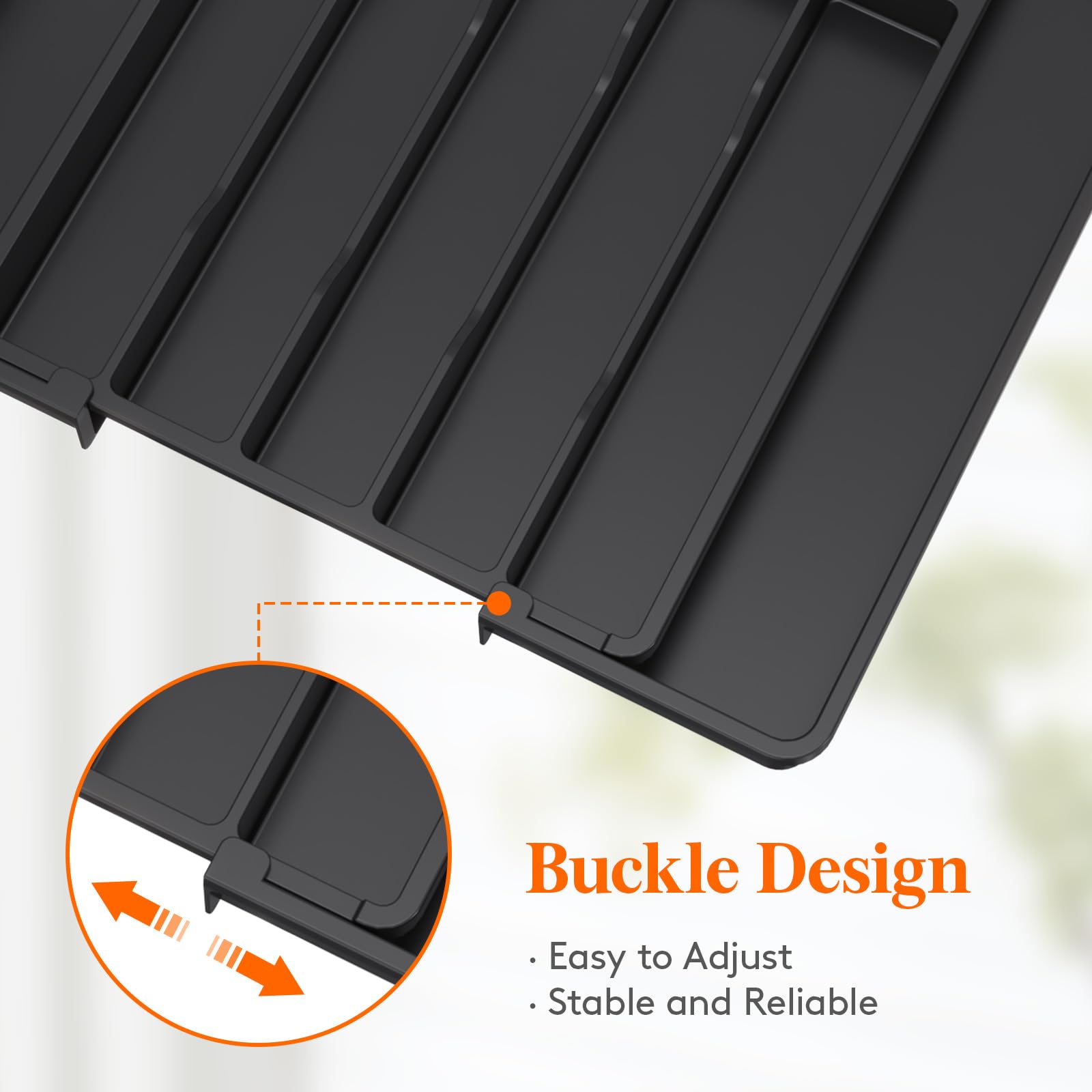 Lifewit Silverware Drawer Organizer, Expandable Utensil Tray for Kitchen, BPA Free Flatware and Cutlery Holder, Adjustable Plastic Storage for Spoons Forks Knives, 8.5"-14.1" x 12.1", Black