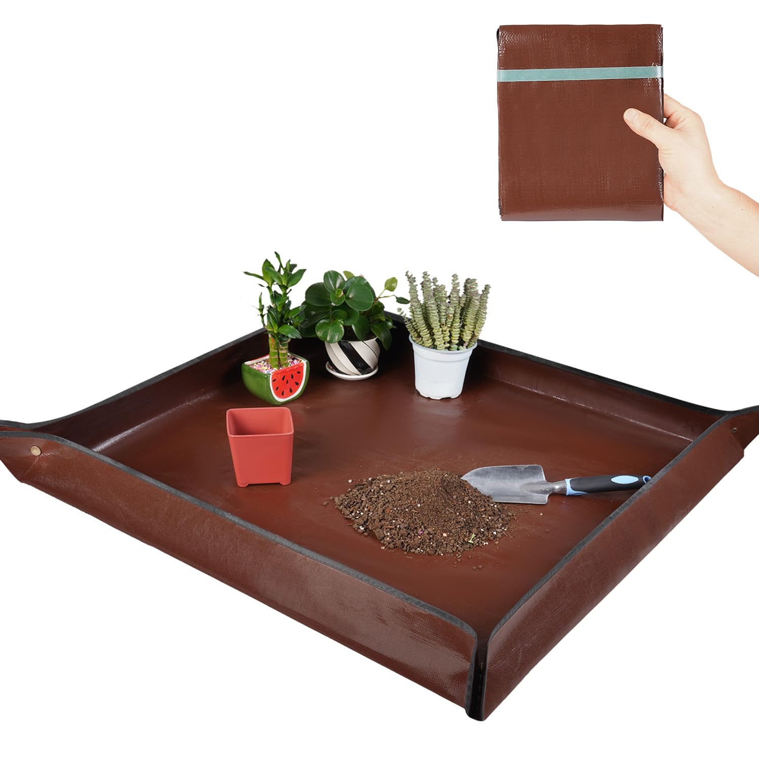 Repotting Mat for Indoor Plant Transplanting and Mess Control 27"x 27" Thickened Waterproof Potting Tray Foldable Succulent Potting Mat Portable Gardening Mat Garden Gifts for Women & Men