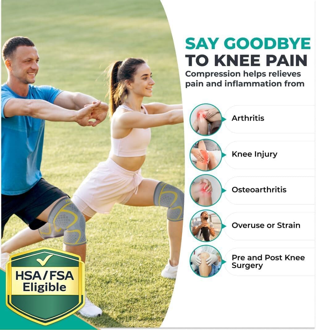 Modvel Compression Knee Brace for Women & Men, 2-Pack Knee Brace for Running Knee Pain, Knee Support Compression Sleeve, Workout Sports Knee Braces for Meniscus Tear, ACL & Arthritis Pain Relief