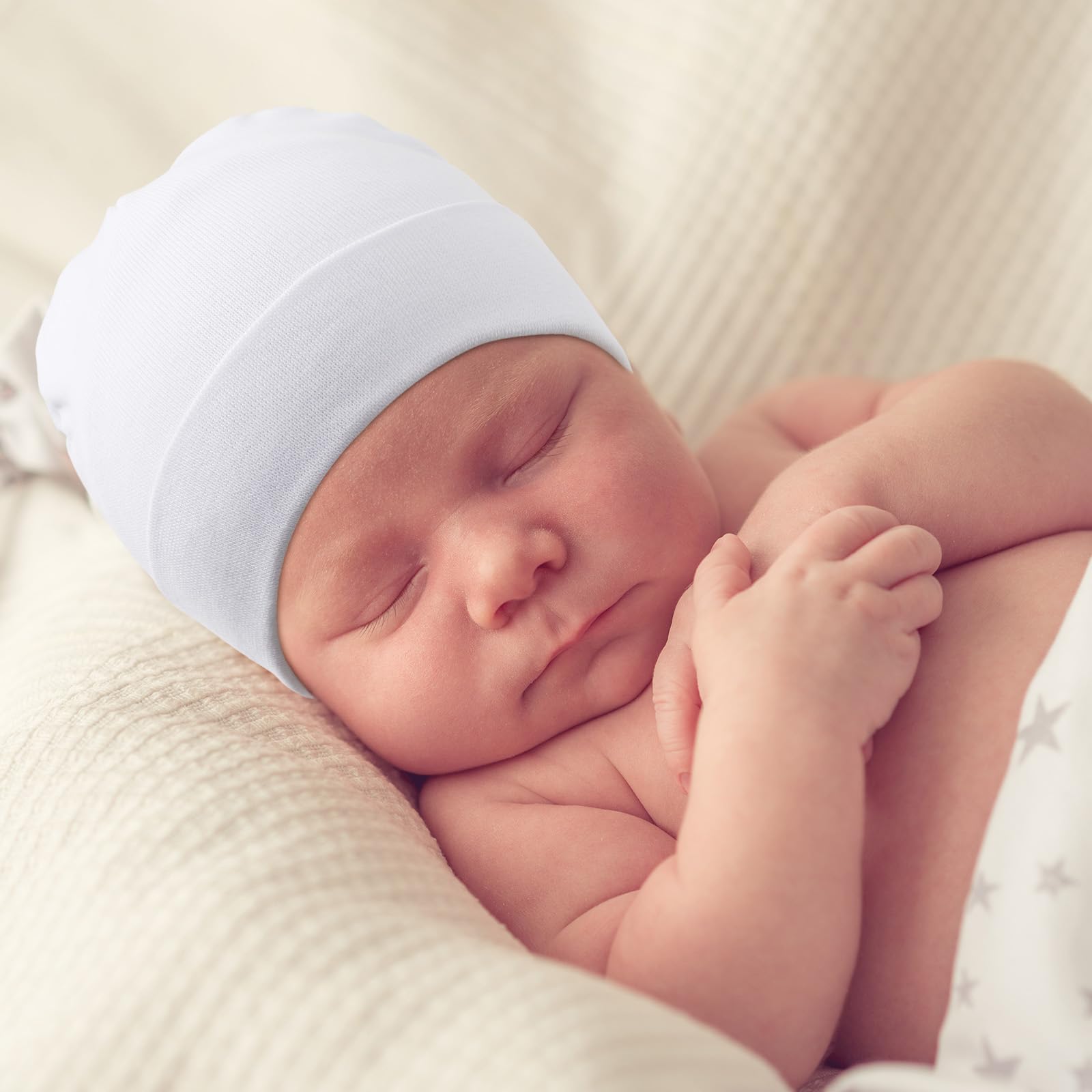 DRESHOW BQUBO 6 Pack Baby Beanie Hats for Unisex Infant Toddler Cotton Beanie Newborn Hospital Hat for Boys Girls 0-6 Months