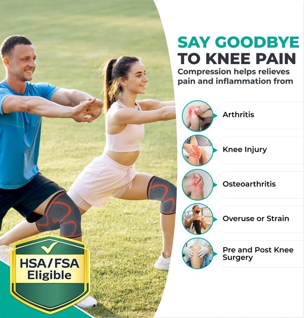 Modvel Compression Knee Brace for Women & Men, 2-Pack Knee Brace for Running Knee Pain, Knee Support Compression Sleeve, Workout Sports Knee Braces for Meniscus Tear, ACL & Arthritis Pain Relief