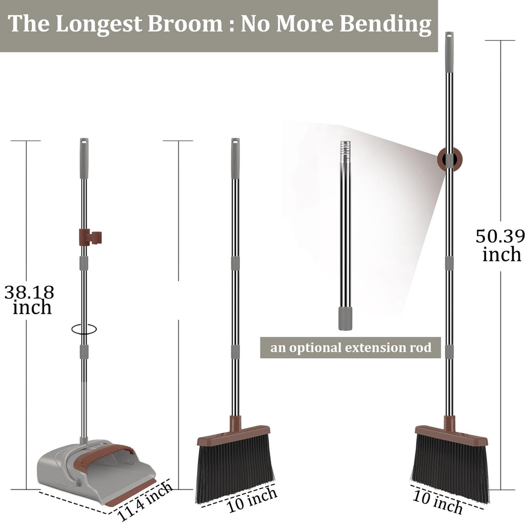 kelamayi Upgrade Broom and Dustpan Set, Large Size and with Long Handle, Upright,Ideal for Indoor Outdoor Garage Kitchen Room Office Lobby Use (Green)