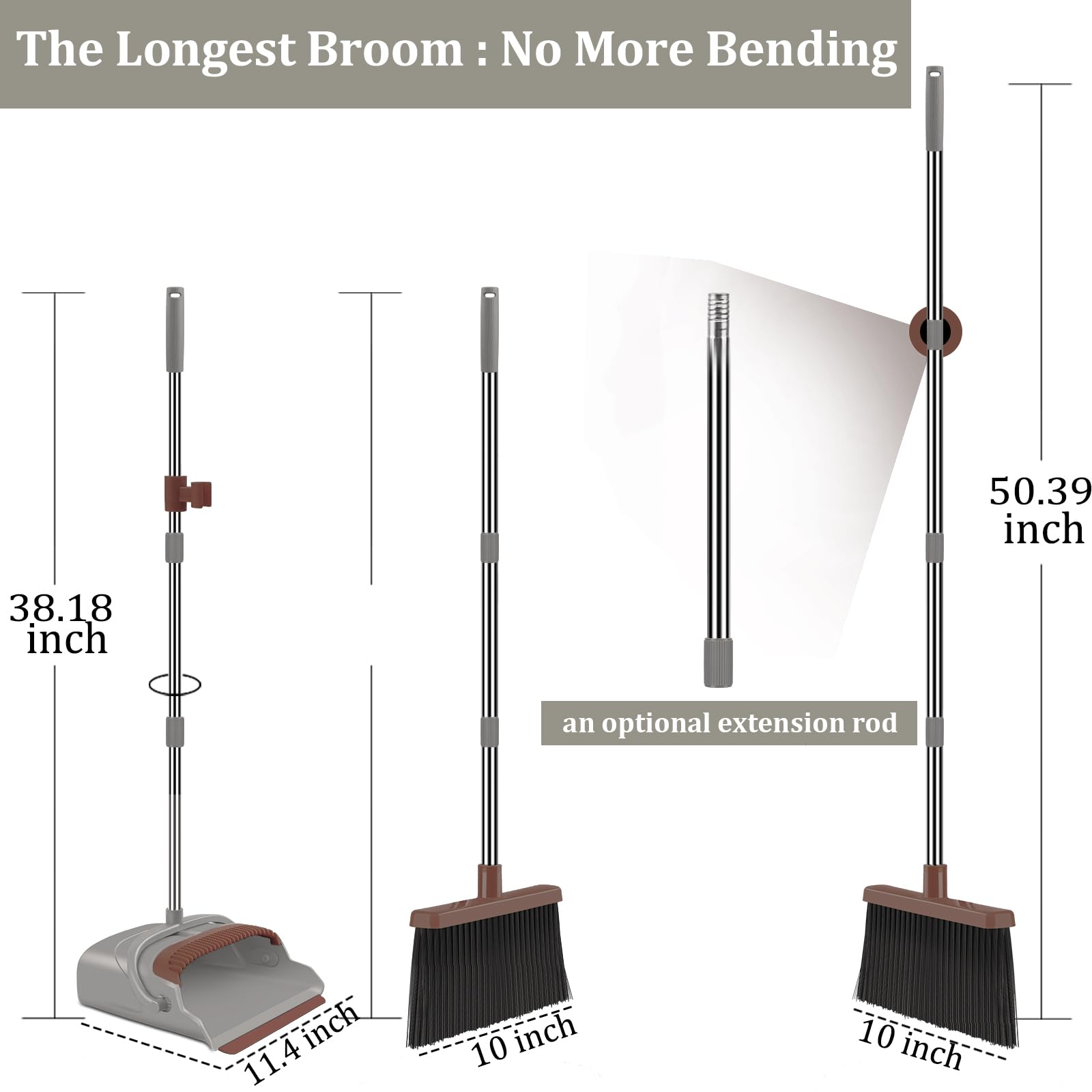 kelamayi Upgrade Broom and Dustpan Set, Large Size and with Long Handle, Upright,Ideal for Indoor Outdoor Garage Kitchen Room Office Lobby Use (Green)
