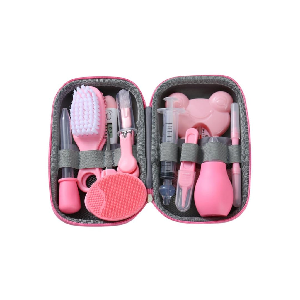 PandaEar Baby Healthcare & Grooming Kit - Baby Safety Set Comb, Brush, Finger Toothbrush, Nail Clippers, Scissors, Nasal Aspirator - Nursery Care Kit (Blue)