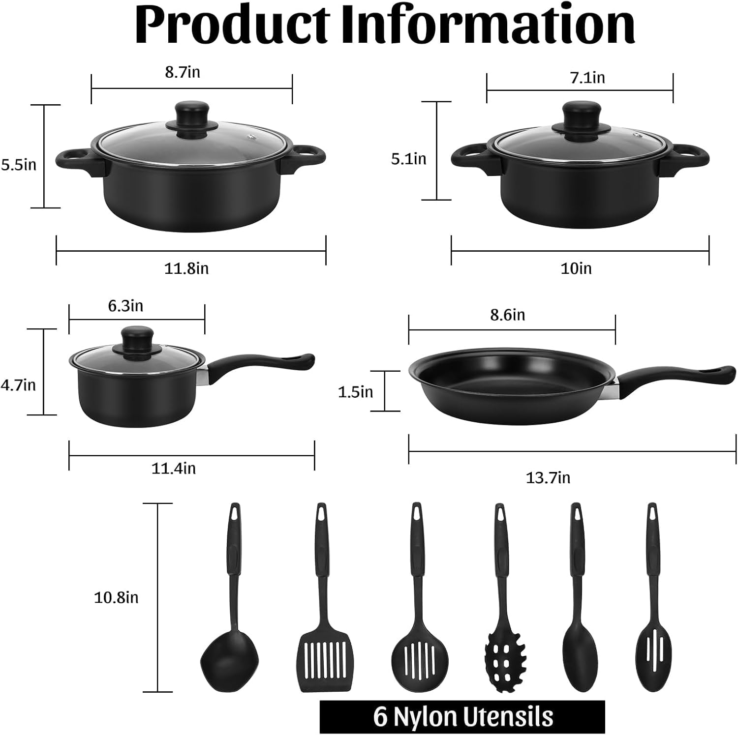 Non-Stick Cookware Set, 13 Piece Set Portable Lightweight Cast Iron Pots and Pans with Glass Lids and Nylon Utensils for Outdoor Camping Picnic Travel Cookware
